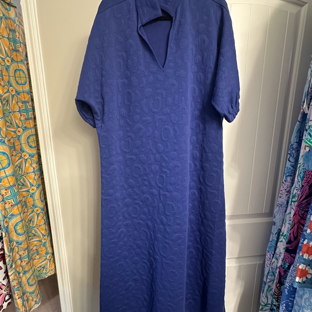 Blue Textured Short Sleeve Dress